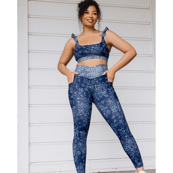 POPFLEX Pants - NWT PopFlex Crisscross Hourglass Leggings Women's Size XS Blue Floral High Rise